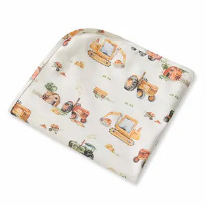 Snuggle Hunny Baby Jersey Wrap and Beanie Set - Diggers & Tractors
