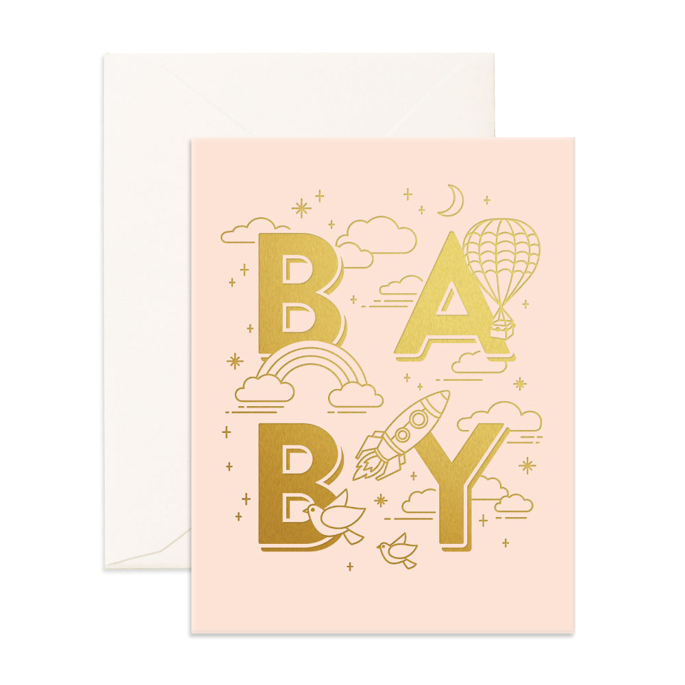 Fox and Fallow Greetings Card - Baby (Pink)