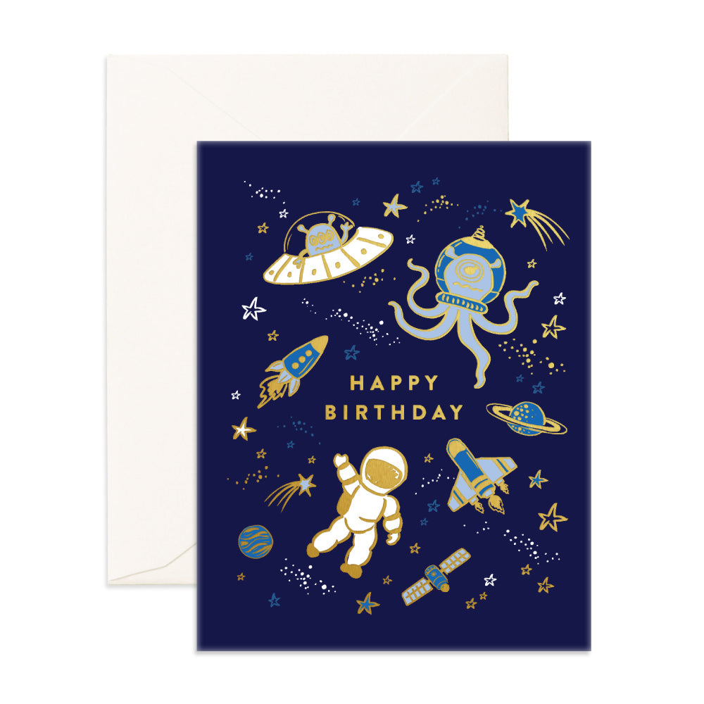 Fox and Fallow Greetings Card - Happy Birthday (Space)