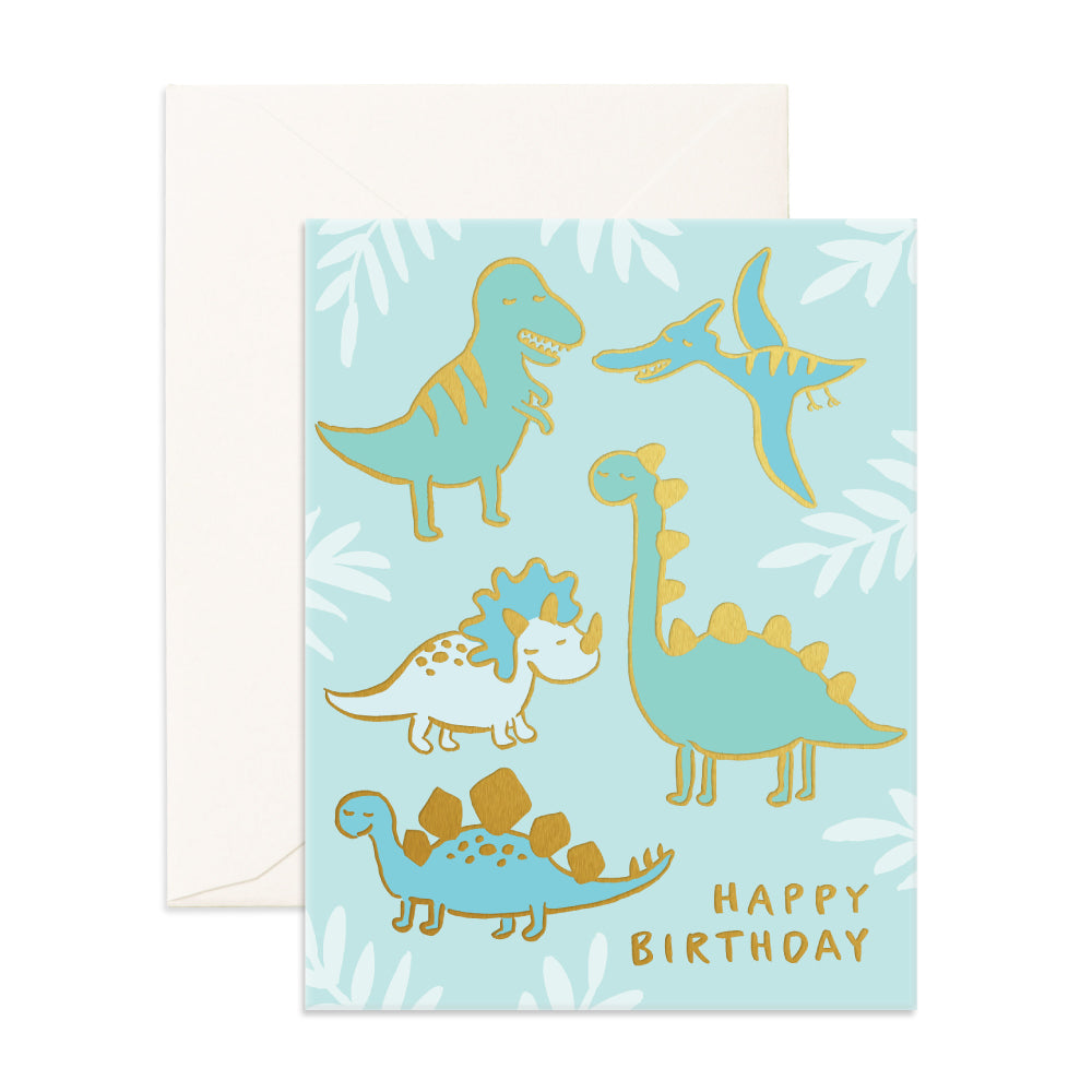 Fox and Fallow Greetings Card - Happy Birthday (Dinosaurs)