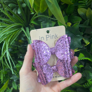 Glitter Bow Clips 2pc set - Lilac