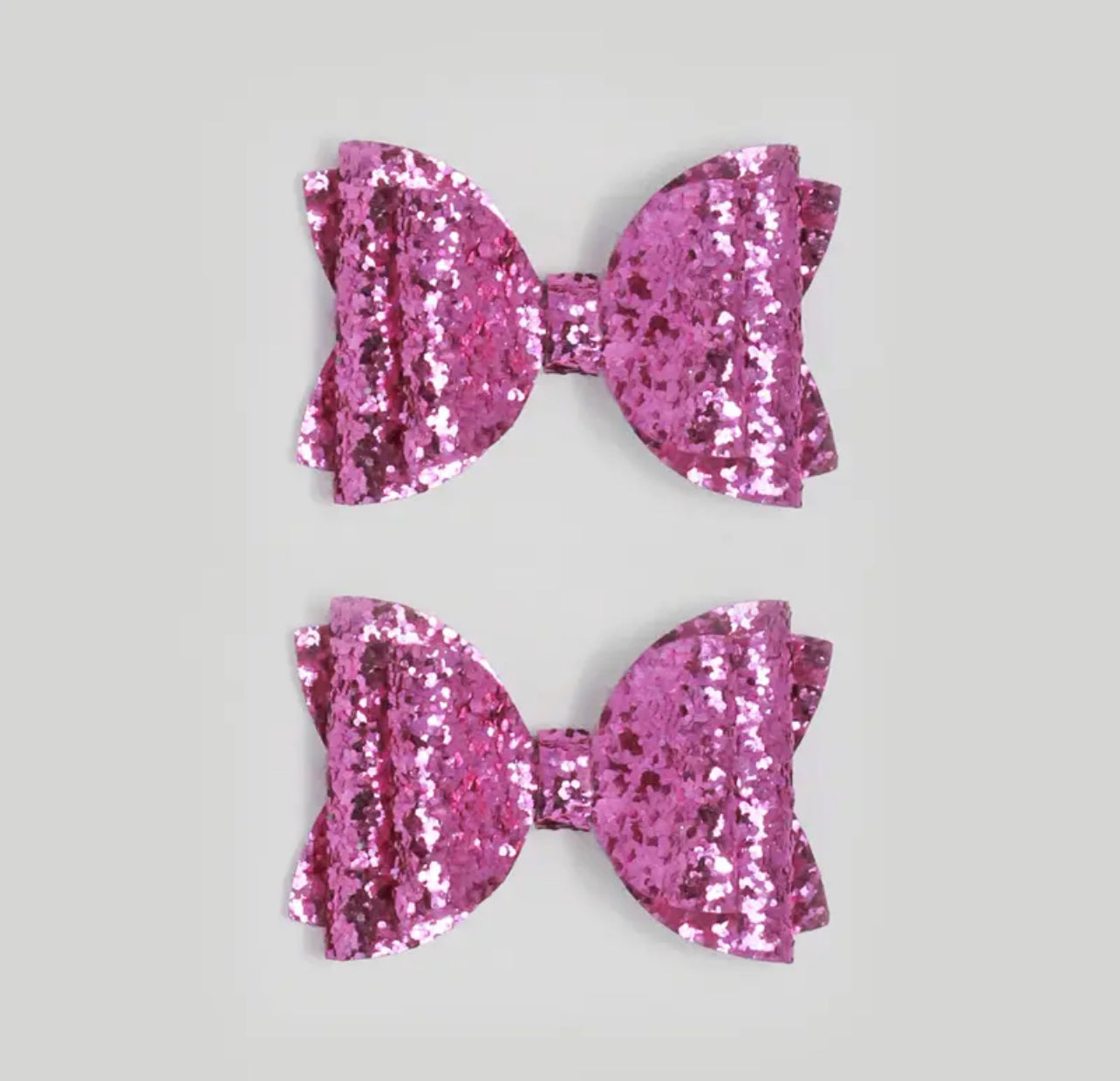 Glitter Bow Clips 2pc set - Bright Pink