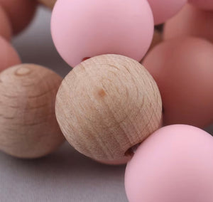 Wooden/Silicone teether ring- Blush Pink