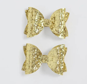 Glitter Bow Clips 2pc set - Gold