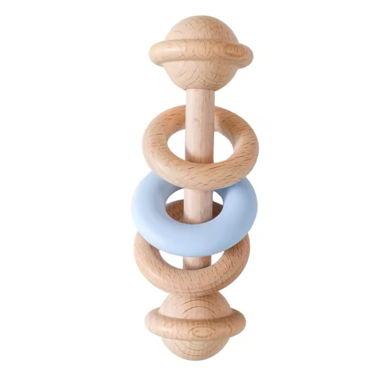 Wooden/Silicone 3 Ring Ratte - Blue