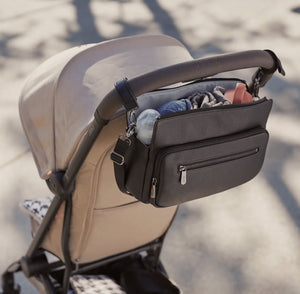 OiOi Multitasker Pram Caddy - Black Vegan Leather