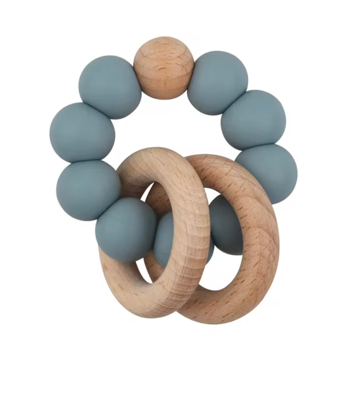 Wooden/Silicone teether ring- Cloud blue