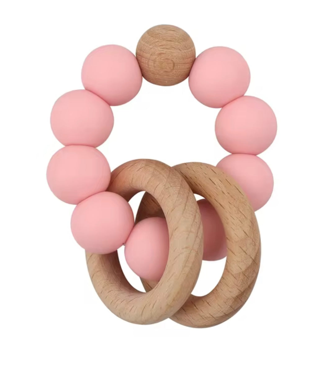 Wooden/Silicone teether ring- Blush Pink