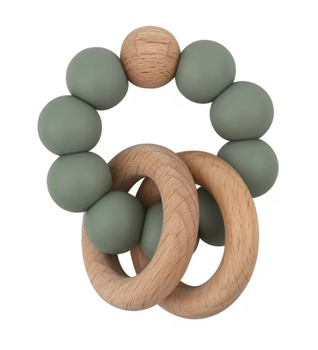 Wooden/Silicone teether ring- Sage