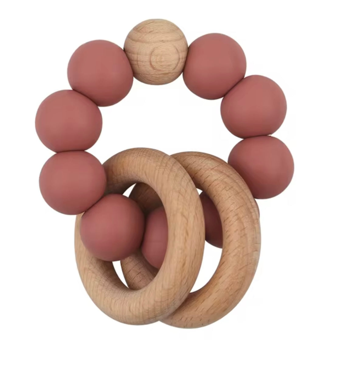 Wooden/Silicone teether ring- Powder Rose