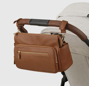 OiOi Multitasker Pram Caddy - Chestnut Brown Vegan Leather