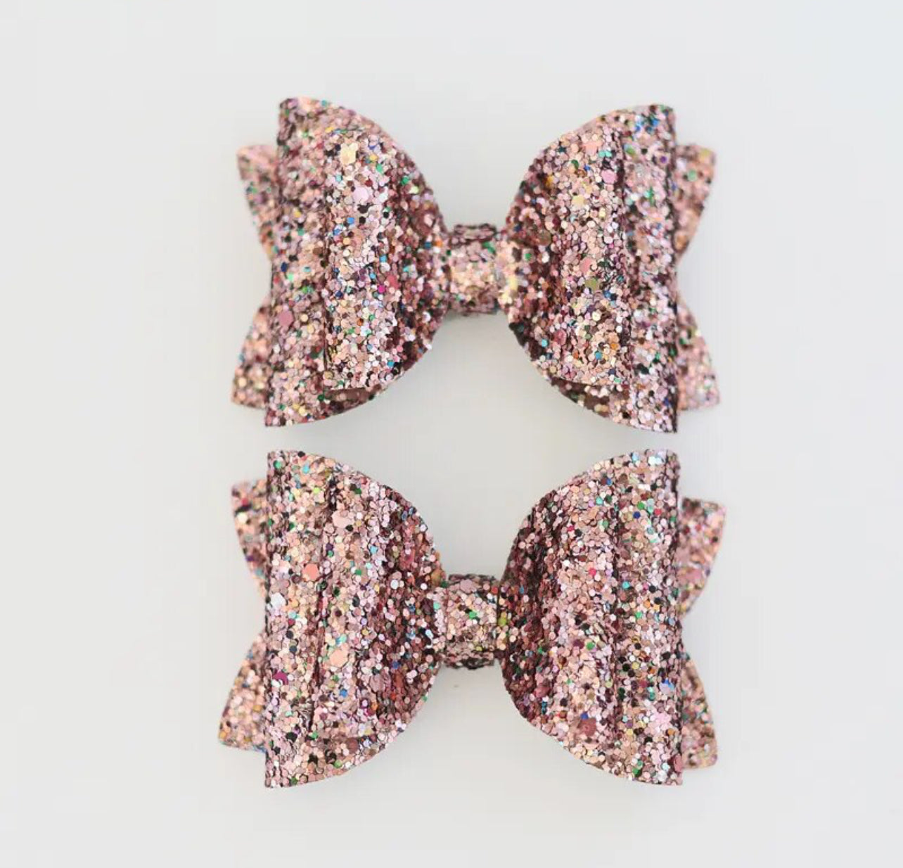 Glitter Bow Clips 2pc set - Rose Party
