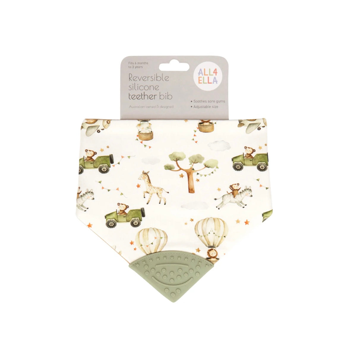 All4Ella Bandana Bib with Teether - Monkey