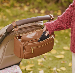 OiOi Multitasker Pram Caddy - Chestnut Brown Vegan Leather