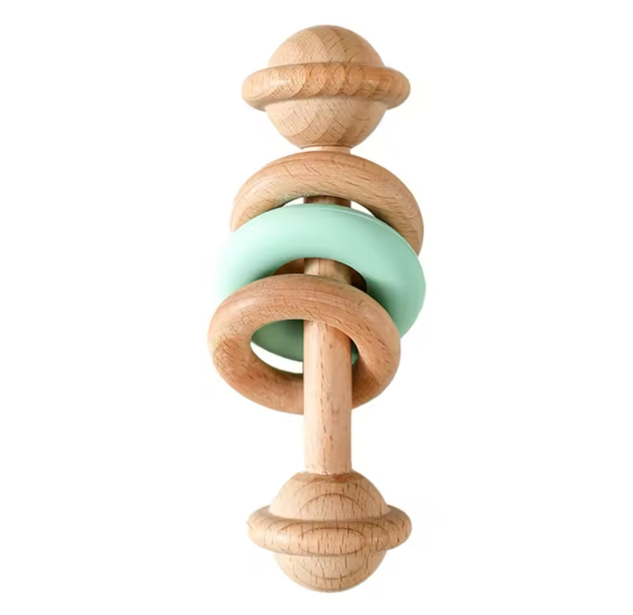 Wooden/Silicone 3 Ring Ratte - Mint