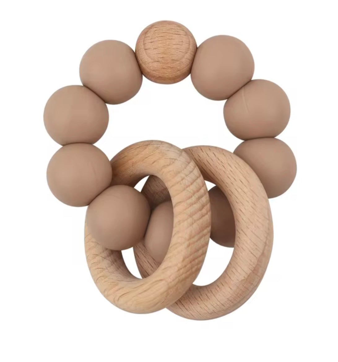 Wooden/Silicone teether ring- Taupe