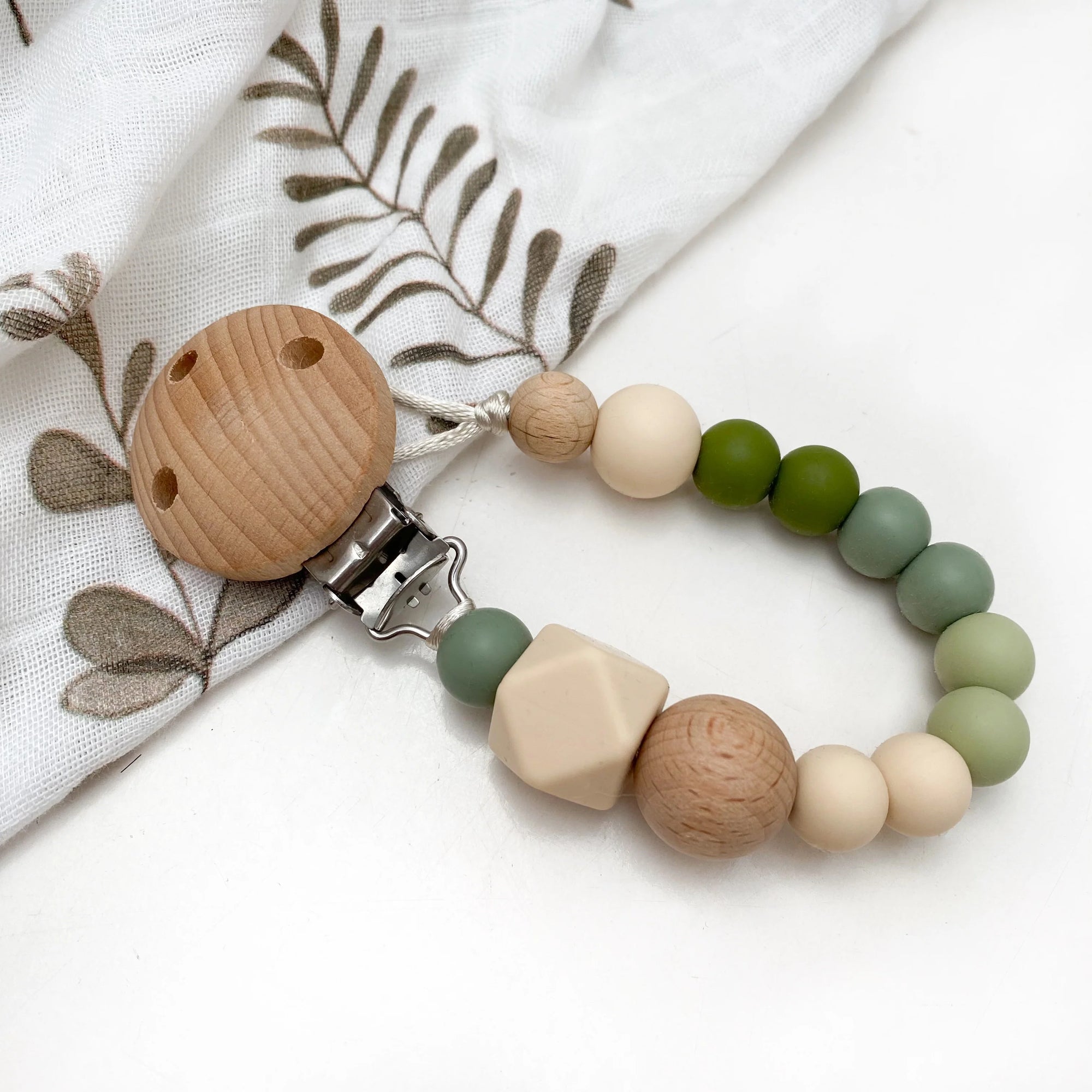 One Chew Three Naturals Silicone Dummy Holder - Olive Ombre