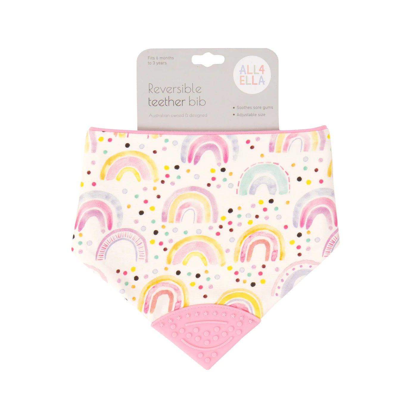 All4Ella Bandana Bib with Teether - Watercolour Rainbow