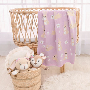 100% Cotton Knit Baby Blanket - Bunny