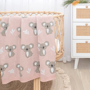 100% Cotton Knit Baby Blanket - Koala/Blush