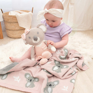 100% Cotton Knit Baby Blanket - Koala/Blush