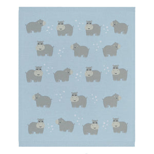 100% Cotton Knit Baby Blanket - Hippo