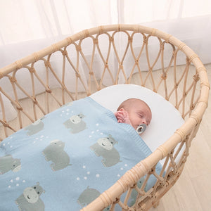 100% Cotton Knit Baby Blanket - Hippo