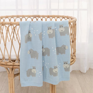 100% Cotton Knit Baby Blanket - Hippo