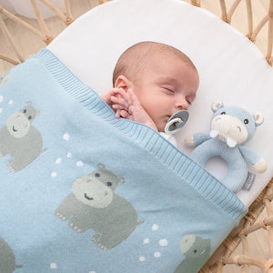 100% Cotton Knit Baby Blanket - Hippo