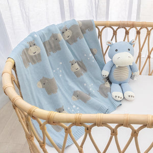 100% Cotton Knit Baby Blanket - Hippo