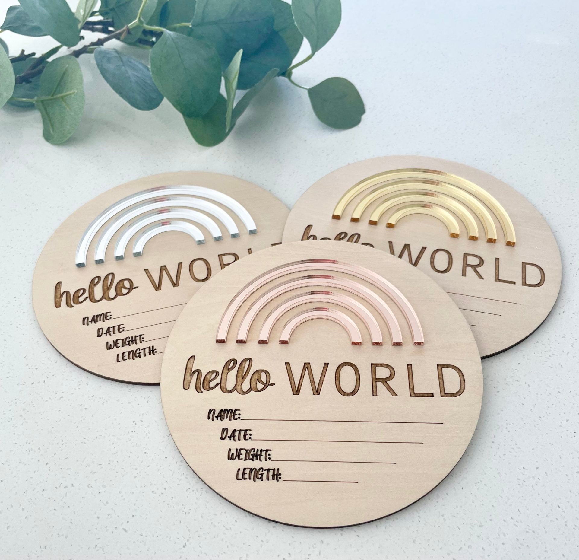Timber Tinkers Birth Announcement Disc- Metallic Rose Gold