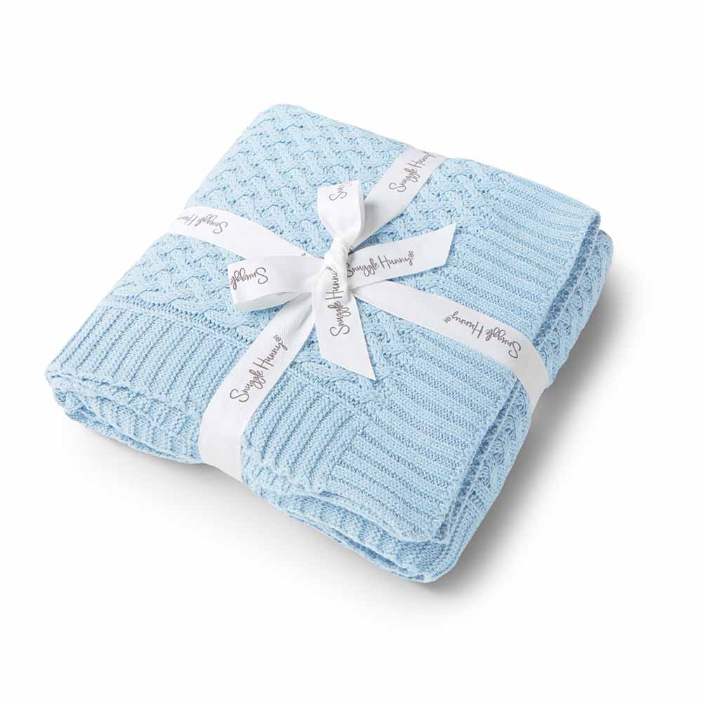 Snuggle Hunny Diamond Knit Blanket - Baby Blue