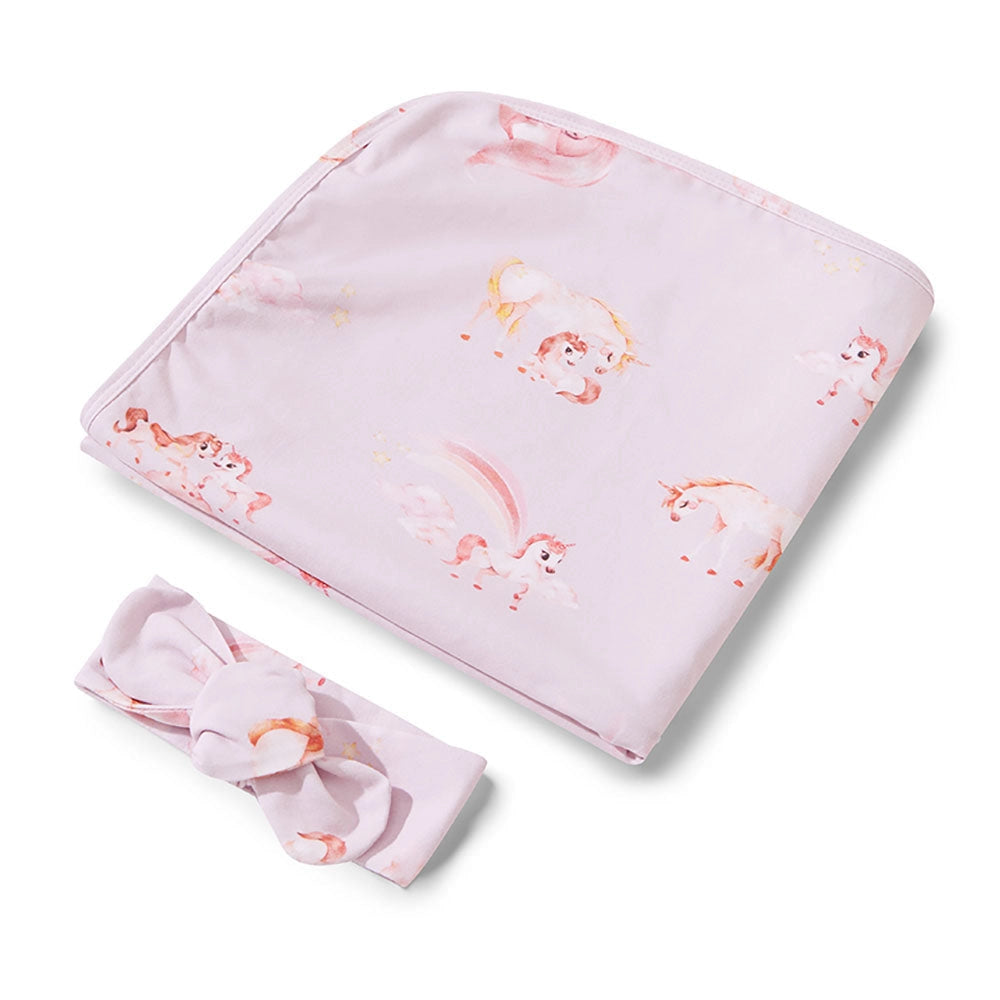 Snuggle Hunny Baby Jersey Wrap and Topknot Set - Unicorn