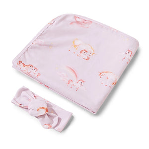 Snuggle Hunny Baby Jersey Wrap and Topknot Set - Unicorn
