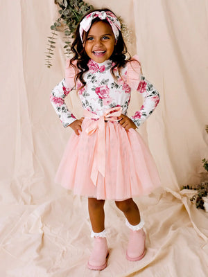 Designer Kidz Tutu Dress Tilly Floral L/S - Tea Rose