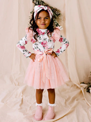 Designer Kidz Tutu Dress Tilly Floral L/S - Tea Rose