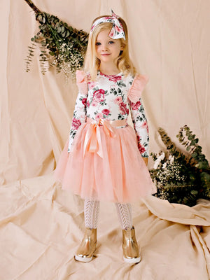 Designer Kidz Tutu Dress Tilly Floral L/S - Tea Rose