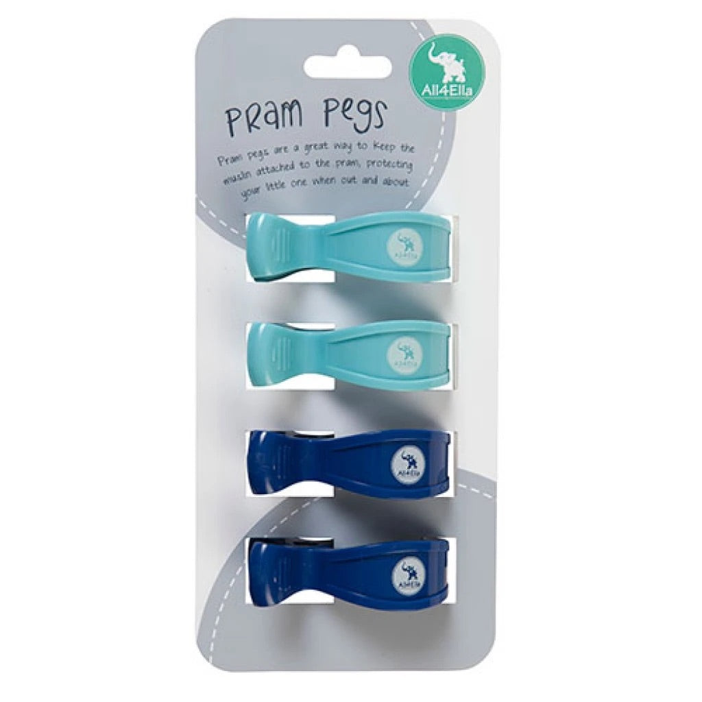 All4Ella 4 Pack Pram Peg -Pastel Blue/Navy
