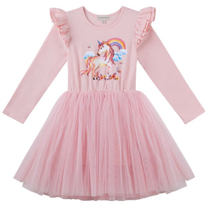 Designer Kidz Rainbow Unicorn L/S Layna Tutu Dress - Pink Sizes 2-5
