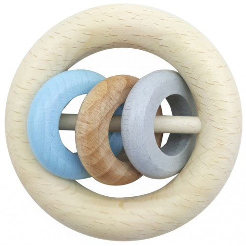 Hess-Spielzeug Round Rattle with 3 Rings - Blue