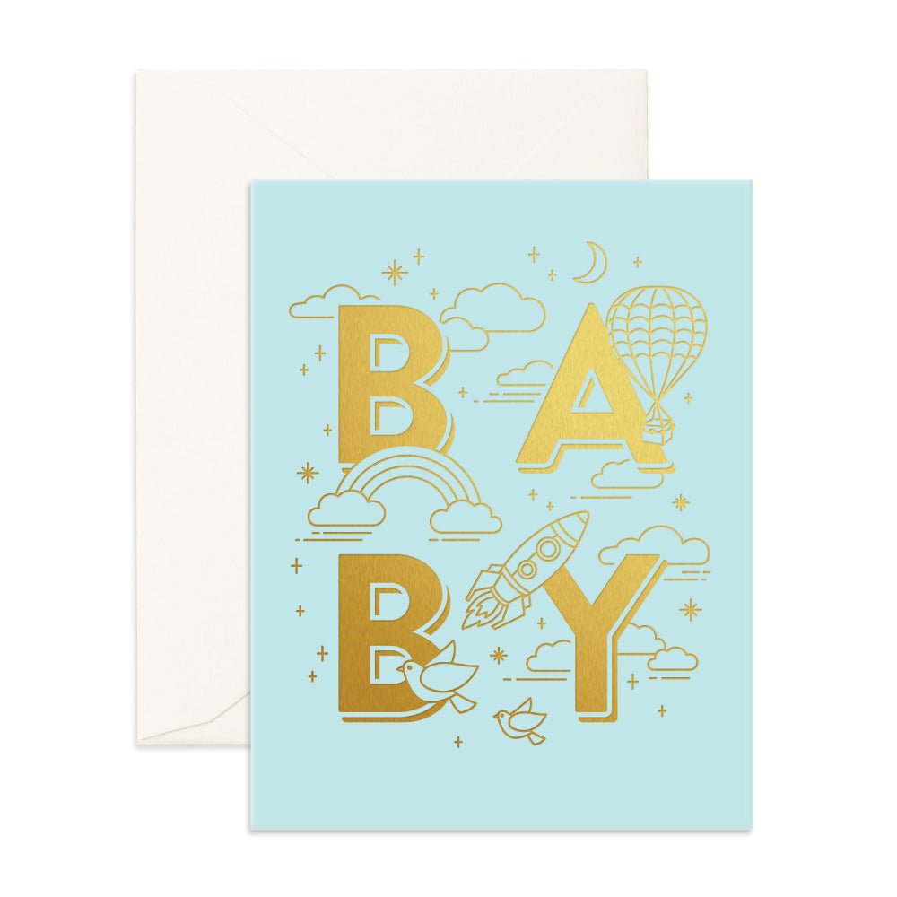 Fox and Fallow Greetings Card - Baby (Aqua)