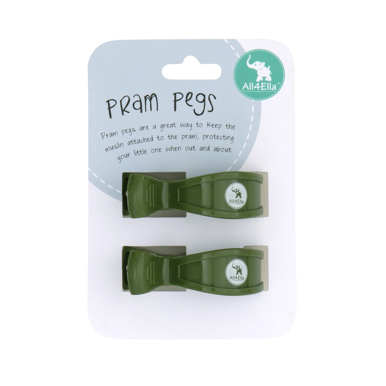 All4Ella 2 Pack Pram Peg -  Forest Green